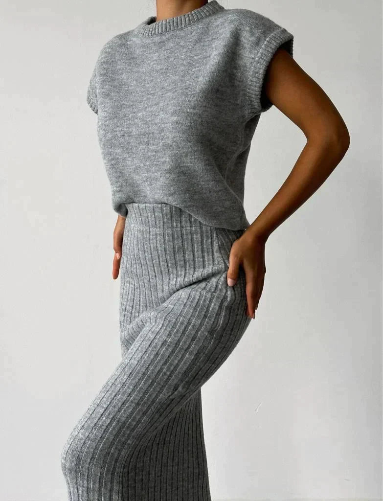 Lea Ribbed Knit Top and Skirt Set