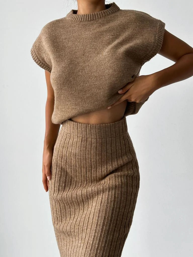 Lea Ribbed Knit Top and Skirt Set