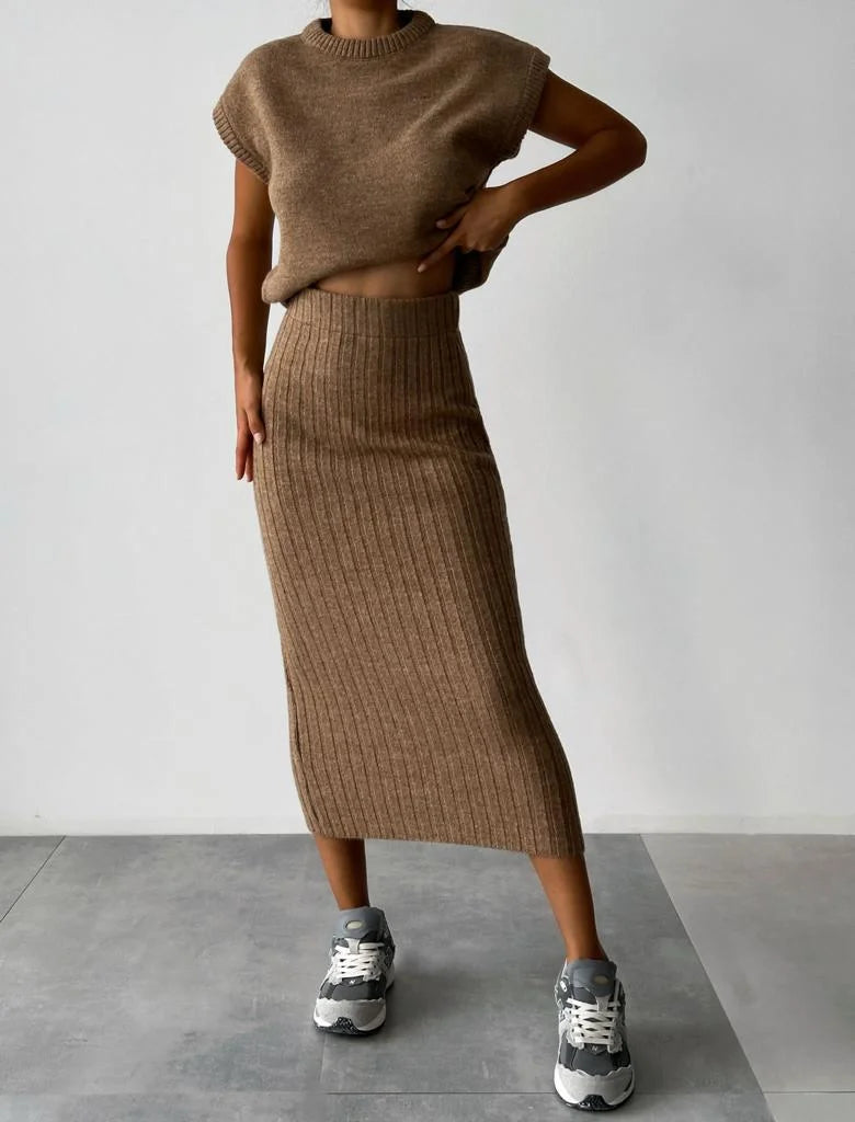 Lea Ribbed Knit Top and Skirt Set