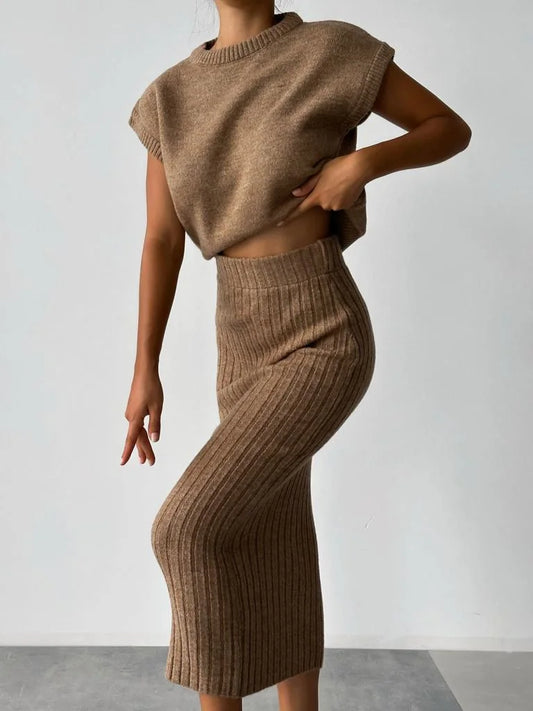 Lea Ribbed Knit Top and Skirt Set