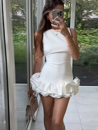 Chic White Ruffled Mini Dress for Women