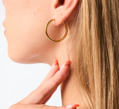 18K Gold Medium Thick Hoop Earrings