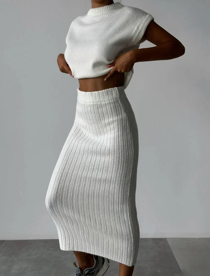 Lea Ribbed Knit Top and Skirt Set