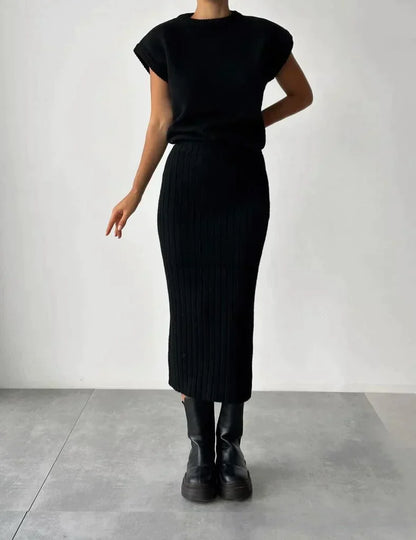 Lea Ribbed Knit Top and Skirt Set